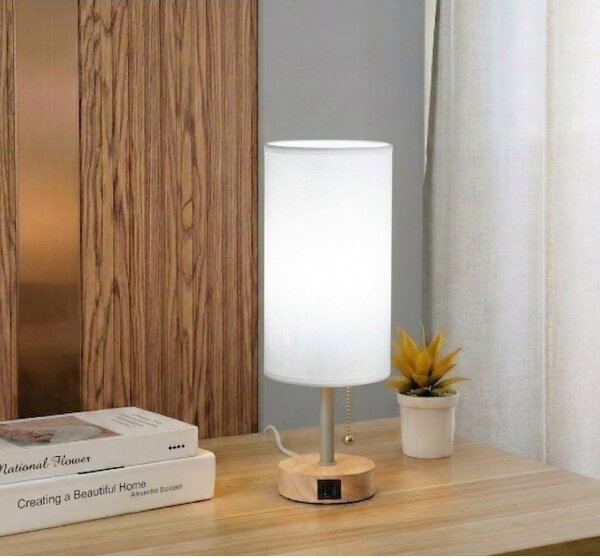 Brilagi - Настолна лампа с USB порт TABLON 1xE27/25W/230V дъб/бежова/бяла