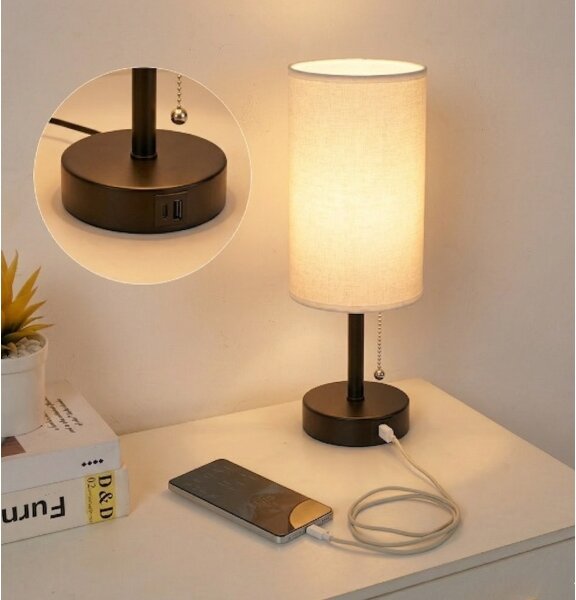 Brilagi - Настолна лампа с USB порт TABLON 1xE27/25W/230V черна/бяла