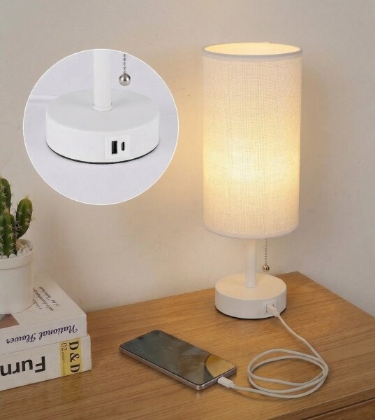 Brilagi - Настолна лампа с USB порт TABLON 1xE27/25W/230V бяла