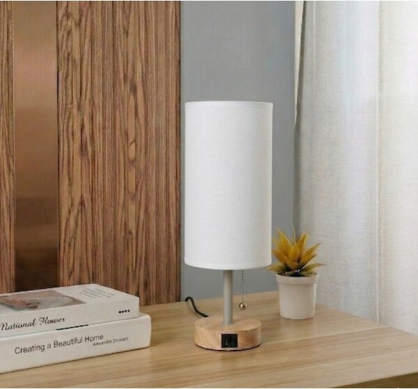 Brilagi - Настолна лампа с USB порт TABLON 1xE27/25W/230V дъб/бежова/бяла