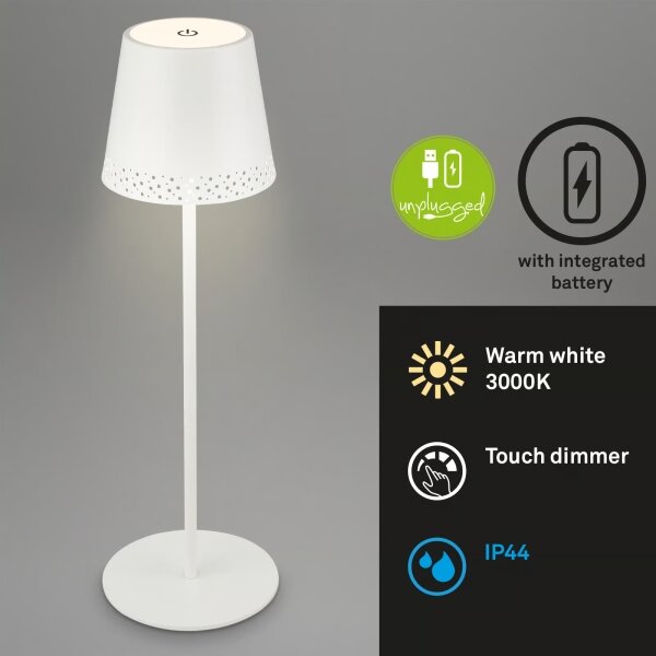 Brilo - LED настолна презареждаема сензорна лампа KIKI LED/2,6W/5V IP44 2600 mAh бяла