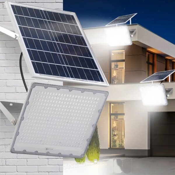 LED димируем соларен прожектор LED/50W/3,2V 5000K 6000 mAh IP65 черен + ДУ