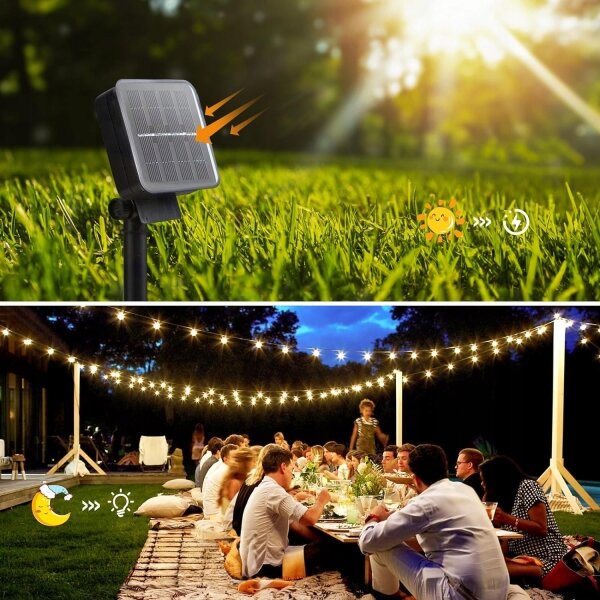 Соларен декоративен LED гирлянд 30xLED/8 функции 500 mAh 6,5 m IP67 топла бяла