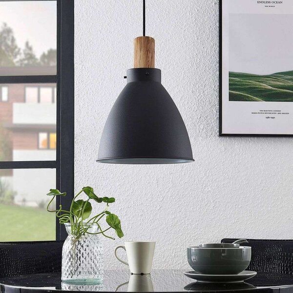 Lindby висяща лампа Trebale, E27, Ø 28 cm, черна, метал, Затъмняване, Черен, Дневна/трапезария, Метал, Скандинавски