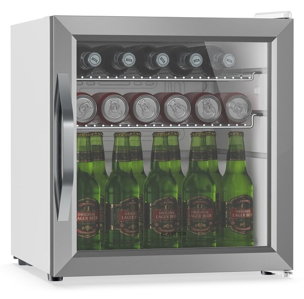 Klarstein Хладилник за напитки Beersafe със стъклена врата | 44 x 48 см | Вътрешно LED осветление | | Сребристо-бял