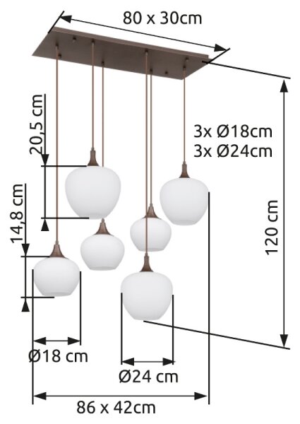 Globo 15548-6HC - Пендел MAXY 6xE27/40W/230V бял