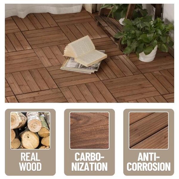Woodytile™ Свързващи дървени подови плочки - 12 бр (30x30cm) = 1,08 M², Кафяв