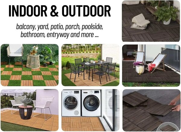 Woodytile™ Свързващи дървени подови плочки - 12 бр (30x30cm) = 1,08 M², Кафяв