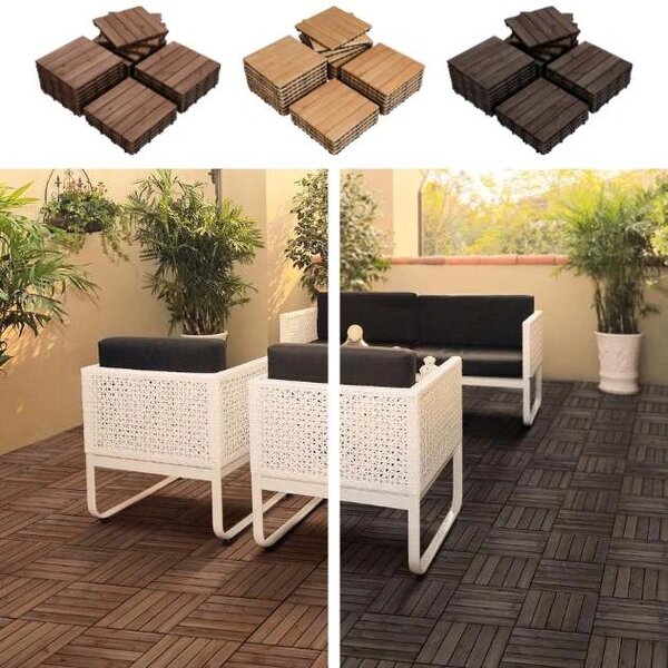 Woodytile™ Свързващи дървени подови плочки - 12 бр (30x30cm) = 1,08 M², Кафяв