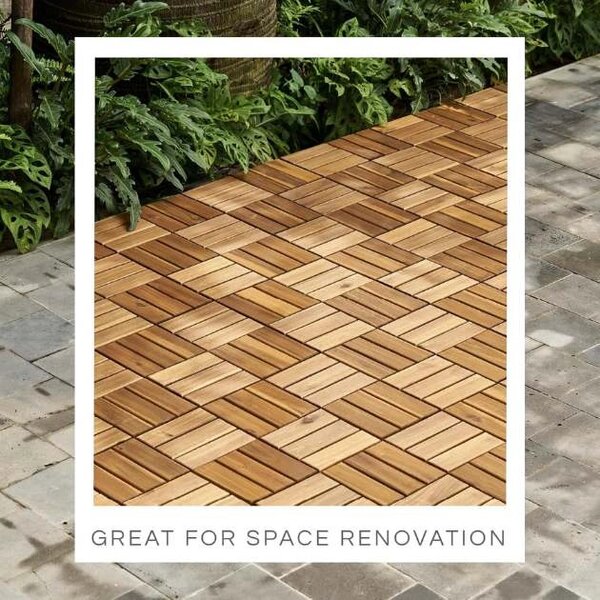 Woodytile™ Свързващи дървени подови плочки - 12 бр (30x30cm) = 1,08 M², Кафяв