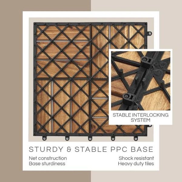 Woodytile™ Свързващи дървени подови плочки - 12 бр (30x30cm) = 1,08 M², Кафяв