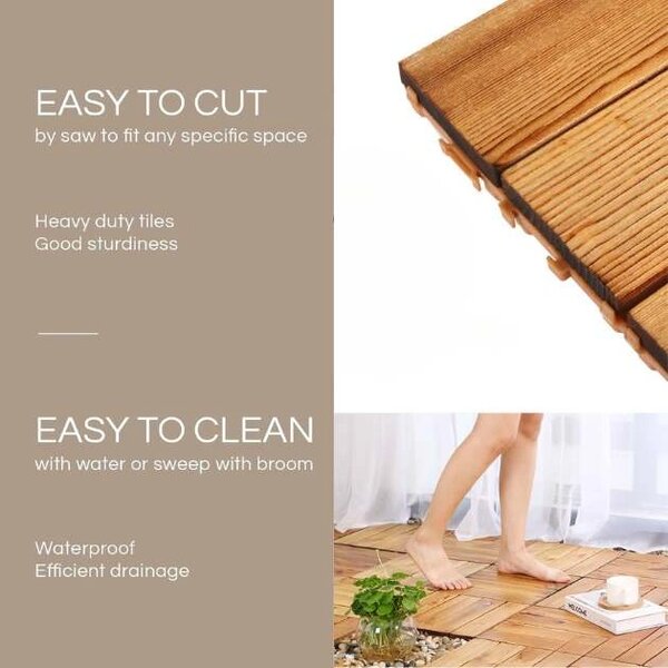 Woodytile™ Свързващи дървени подови плочки - 12 бр (30x30cm) = 1,08 M², Кафяв