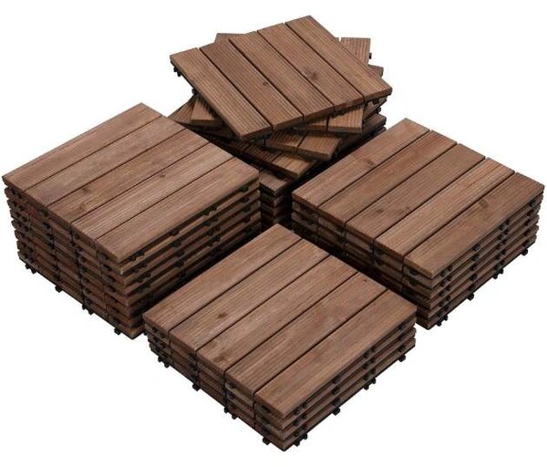 Woodytile™ Свързващи дървени подови плочки - 12 бр (30x30cm) = 1,08 M², Кафяв