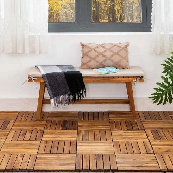 Woodytile™ Свързващи дървени подови плочки - 12 бр (30x30cm) = 1,08 M², Кафяв