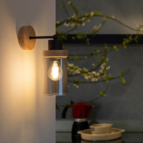 Стенно осветително тяло WOODNEST 1xE27/15W/230V бор/димно черно