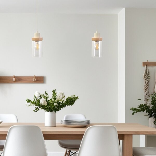 Висяща лампа WOODNEST на кабел 1xE27/15W/230V, бор/кремав