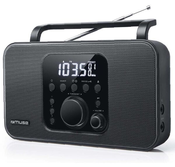 Радио MUSE M-091 RFM/MW, преносимо, FM, AUX, часовник, аларма, 4x 1.5V D/R20/UM1, черно