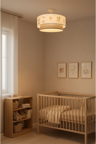 Brilagi-LED Детска плафониера BOBO 1xE27/60W/230V Ø 40 см, бяла/бежова, с мотив меченце