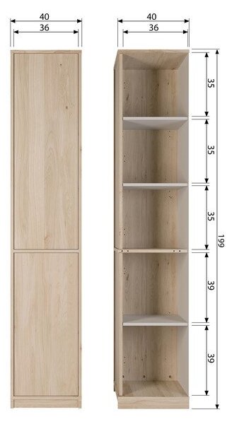 Модулен шкаф в дъбов декор в естествен цвят 40x199 cm Modulair - vtwonen