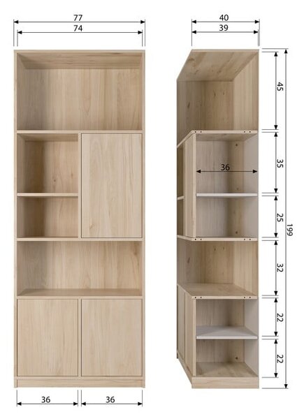Модулен шкаф за книги в естествен дъб 77x199 cm Modulair - vtwonen