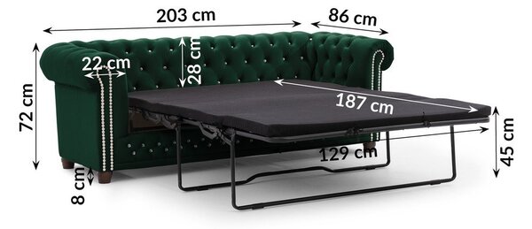 Зелен кадифен разтегателен диван 203 cm York Blik – Ropez
