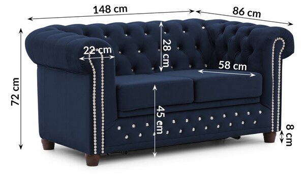 Син кадифен разтегателен диван 148 cm York Blik – Ropez