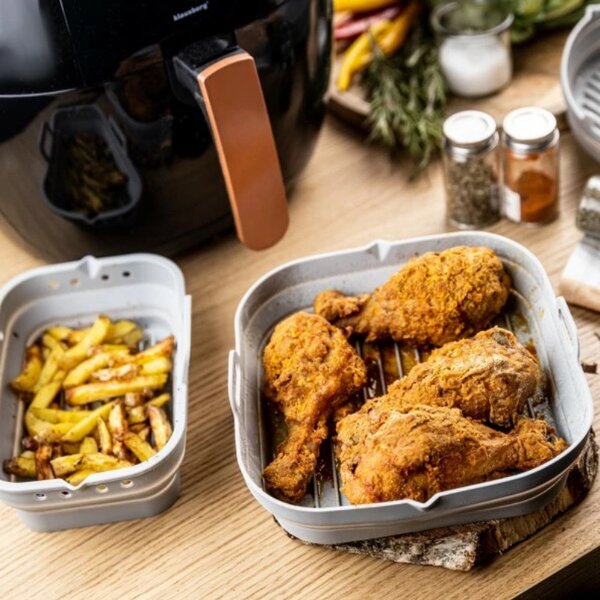Комплект 2 бр. правоъгълни силиконови форми за Airfryer Klausberg KB 7790, 21х20.3 см, До 230C, Без BPA, Сив