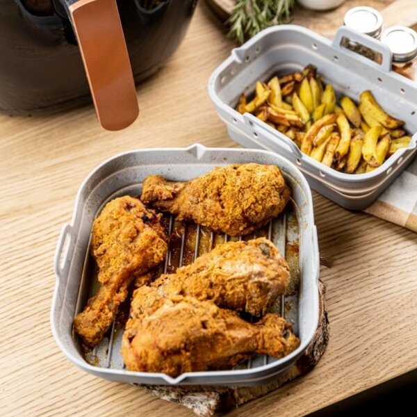 Комплект 2 бр. правоъгълни силиконови форми за Airfryer Klausberg KB 7790, 21х20.3 см, До 230C, Без BPA, Сив
