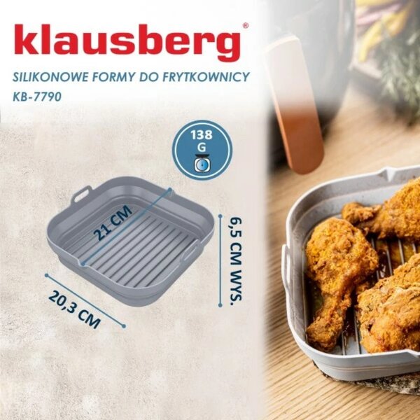 Комплект 2 бр. правоъгълни силиконови форми за Airfryer Klausberg KB 7790, 21х20.3 см, До 230C, Без BPA, Сив