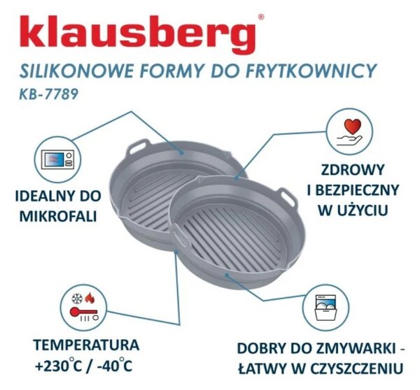 Комплект 2 бр. кръгли силиконови форми за Airfryer Klausberg KB 7789, 20х21.3 см, До 230C, Без BPA, Сив