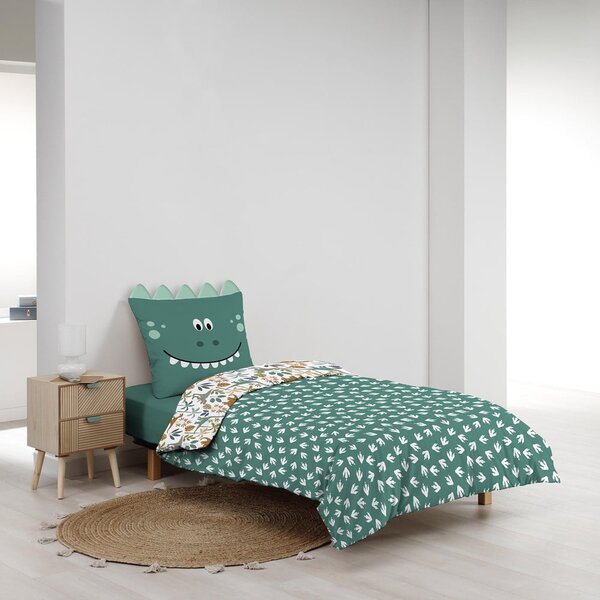 Бяло/зелено единично памучно детско спално бельо 140x200 cm Dina – douceur d'intérieur
