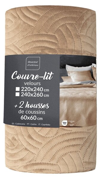 Светлокафяво комплект шалте и калъфка за възглавница 240x260 cm Solange – douceur d'intérieur