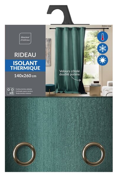 Зелено термо перде от рипсено кадифе 140x260 cm Madison – douceur d'intérieur