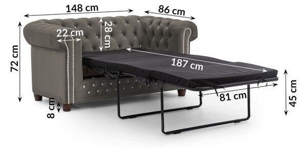 Сив кадифен разтегателен диван 148 cm York Blik – Ropez