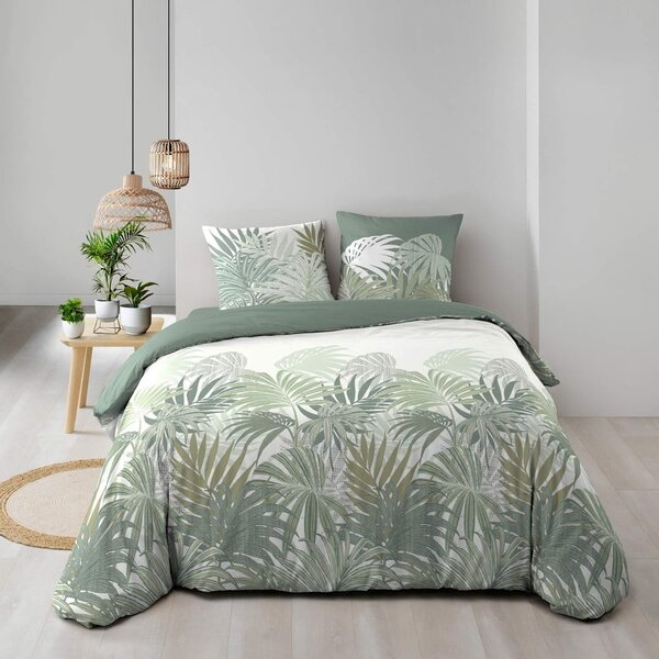 Зелено двойно удължено памучно спално бельо 240x220 cm Nymea – douceur d'intérieur