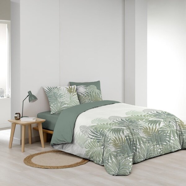Зелено двойно удължено памучно спално бельо 240x220 cm Nymea – douceur d'intérieur