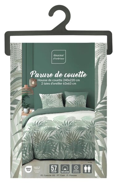Зелено двойно удължено памучно спално бельо 240x220 cm Nymea – douceur d'intérieur