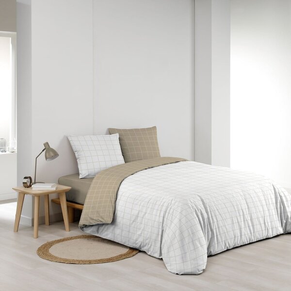 Бяло/бежово двойно памучно спално бельо 200x200 cm Cadria – douceur d'intérieur