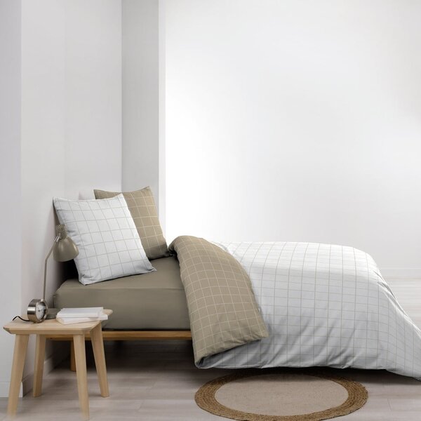 Бяло/бежово двойно памучно спално бельо 200x200 cm Cadria – douceur d'intérieur