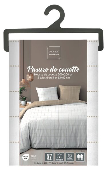 Бяло/бежово двойно памучно спално бельо 200x200 cm Cadria – douceur d'intérieur