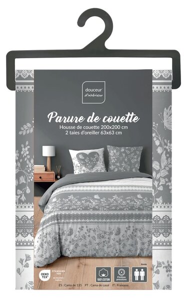 Бяло/сиво двойно памучно спално бельо 200x200 cm Annie – douceur d'intérieur