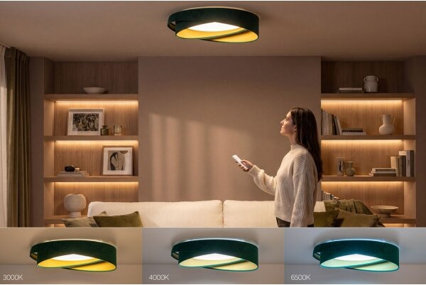 LED димируем таванен осветител SM. GALAXY M. LED/24W/230V Ø 55 cm зелен/златист + дистанционно управление