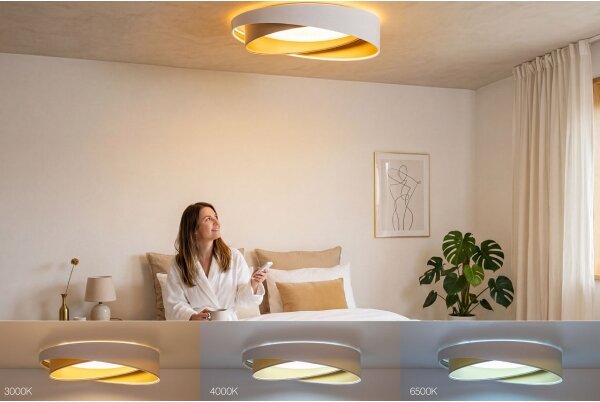 Димируем LED плафон SM. GALAXY M. 24W/230V Ø 55 см бял/бежов/златен + дистанционно управление