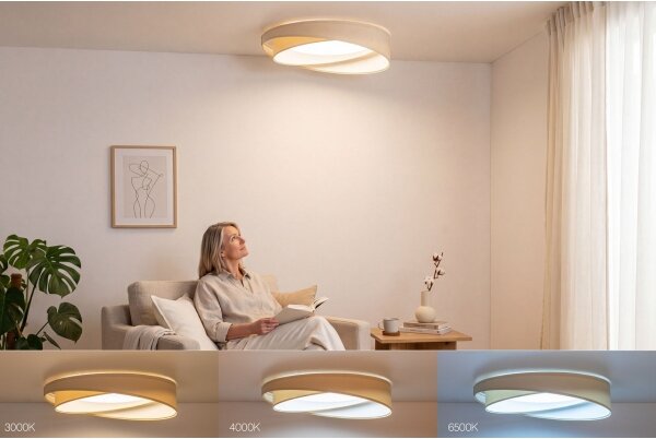 Димируема LED таванна лампа SM. GALAXY M. LED/24W/230V Ø 55 см кремава/бяла + с дистанционно управление