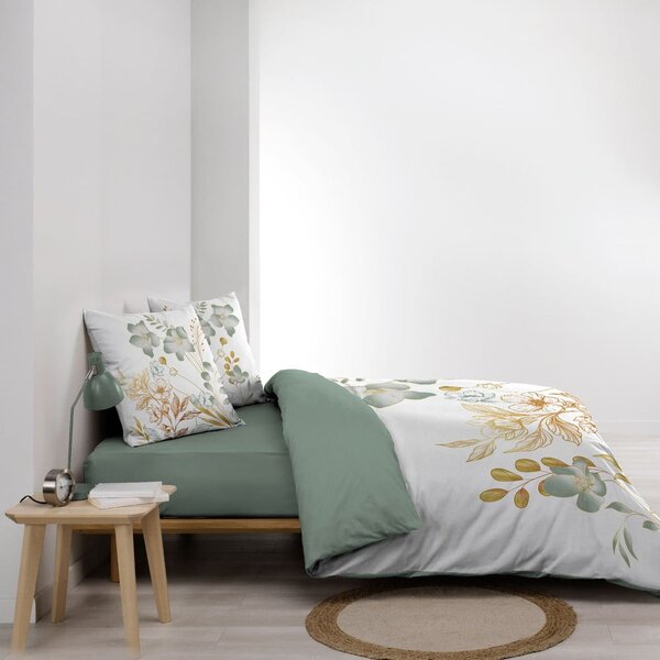 Бяло/зелено двойно удължено памучно спално бельо 240x220 cm Lolita – douceur d'intérieur