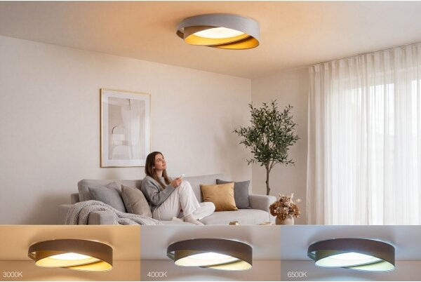 LED димируемо таванно осветително тяло SM. GALAXY M. LED/24W/230V Ø 55 см сиво/златисто + дистанционно управление