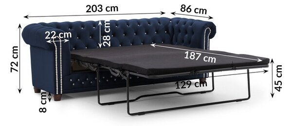 Син кадифен разтегателен диван 203 cm York Blik – Ropez