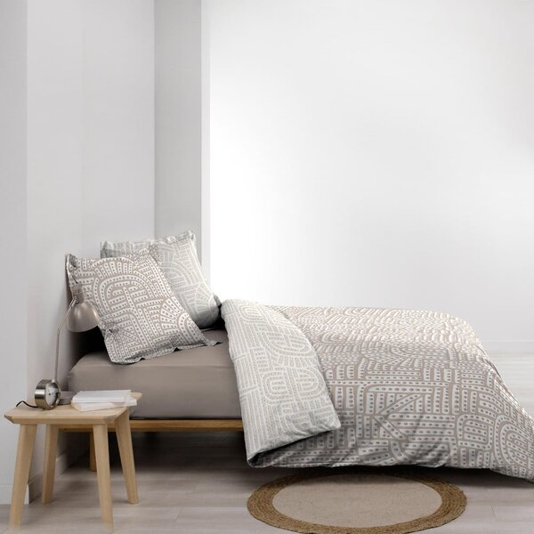 Бяло/бежово двойно удължено спално бельо от памук перкал 240x220 cm Eliot – douceur d'intérieur