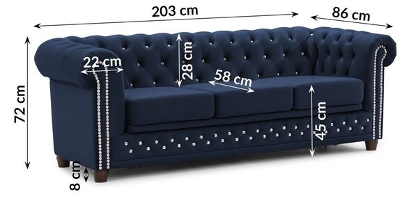 Син кадифен разтегателен диван 203 cm York Blik – Ropez