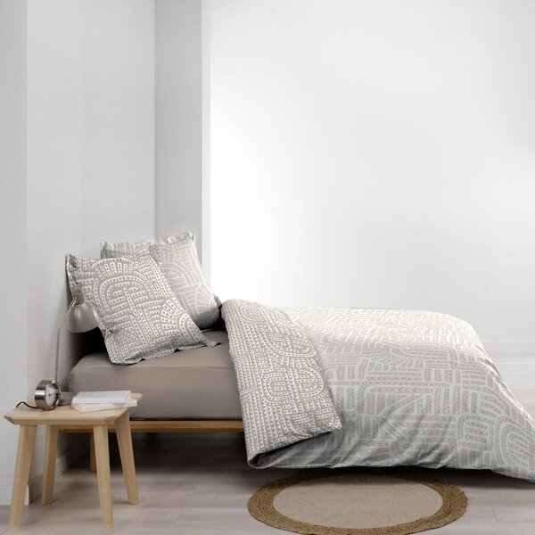 Бяло/бежово двойно удължено спално бельо от памук перкал 240x220 cm Eliot – douceur d'intérieur